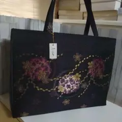 和装用バッグ 花柄刺繍 黒