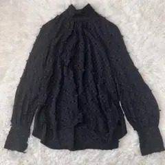 RACHEL COMEY ハイネック シアードット ギャザーブラウス 黒 6のサムネイル
