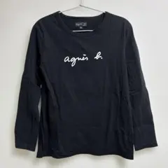 agnès b. ロゴプリント 長袖Tシャツ ブラック T2