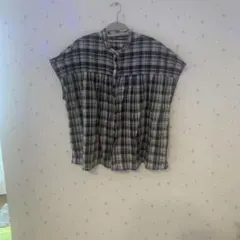 studioCLIPフレンチスリーブチェックブラウスFサイズ
