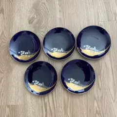 深川製磁金彩鈴蘭紺色取り皿5枚セット