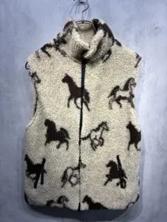 美品 UK製　フリークスストア　ボアフリース ジップアップ ベスト 馬柄 ホース