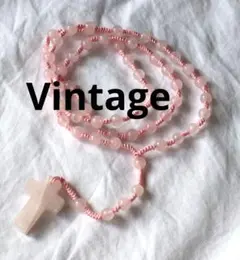 ビンテージ　ローズクォーツ　ロザリオ　ネックレス　メキシカンクロス