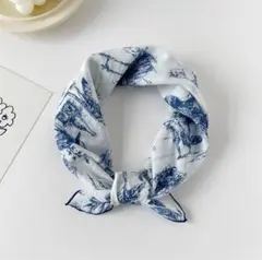 新品　トワルドジュイ柄　綿スカーフ　ブルー