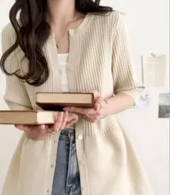 classicalelfリブ切り替えペプラムトップス アイボリー Lのサムネイル