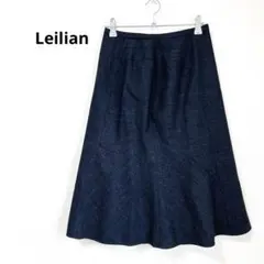 Leilian レリアン　フレアスカート デニム風 ネイビー S マーメイド