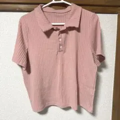 半袖 リブ ポロシャツ ピンク
