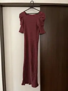 美品　Fredy emue パフスリーブ 半袖ロングワンピース　ボーダー