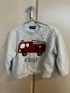 消防車刺繍グレー トレーナー