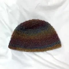 ハンドメイド　編み物　クラッシャーハット ビーニー ニット帽　グラデーション