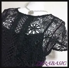 [ZARA BASIC]花柄刺繍 ワンピース 黒 シースルー ドレス 大人可愛い