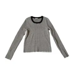 GU ジーユー(M)リブマルチボーダーセーター/長袖/オフホワイト