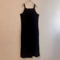 （S〜M）ベロア キャミソール ワンピース ロング丈 ストレッチ ブラック 黒