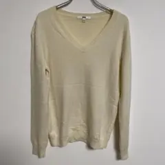 UNIQLO ユニクロ カシミヤ100% クリーム Vネック 長袖ニット M
