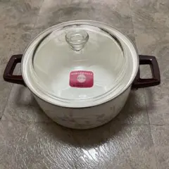 ホーロー　両手鍋　昭和レトロ　(透明蓋付き)