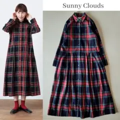 美品【サニークラウズ】ponさんのチェックワンピース タータンチェック黒 MT