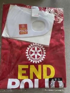 END POLIO NOW ロゴ入り赤Tシャツとマスクのサムネイル