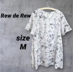 Rew de Rew 花柄 Vネック　半袖ひざ丈ワンピース　チュニック　Mのサムネイル