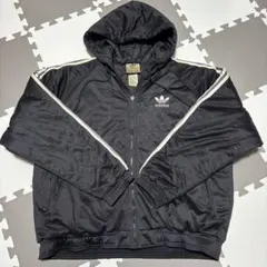 adidas トレフォイル 中綿ジャケット フード付き ブラック　ヴィンテージ