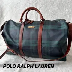 ポロラルフローレン ボストンバッグ ２WAY PVCレザー ブラックウォッチ 緑