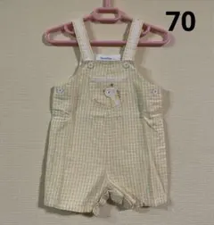 ファミリア　オーバーオール　70 キリン　チェック　黄色