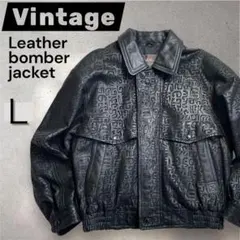 【極美品】90s ヴィンテージ 総柄型押し 羊革　ボマージャケット 短丈 L