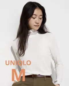 【UNIQLO】ライトリブ タートルネックT ホワイト Mサイズ　長袖