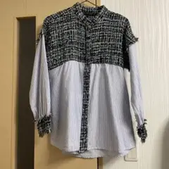ZARA BASIC ツイードストライプ長袖シャツ