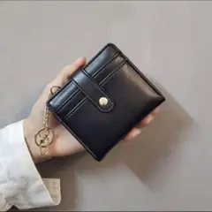 財布 ウォレットミニ財布 二つ折り財布 メンズレディース 黒 ブラック 男女兼用