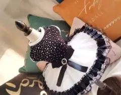 犬服ドレス 黒と白の フリル付き　ワンピース服