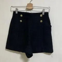 ZARA ザラ 黒 ツイード ショートパンツ ハイウエストパンツ 金ボタン XS