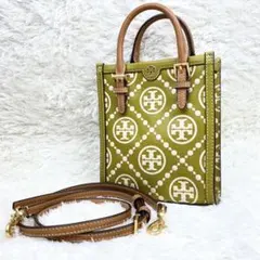 極美品✨トリーバーチ Tモノグラム エンボス ミニトートバッグ　2way 総柄