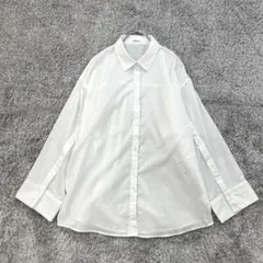 ヴァニーユー【F】白 長袖シャツ 綿混 微ストレッチ 薄手 袖スリット入 透け感のサムネイル