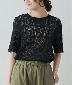 PUAL CE CIN ストレッチレースTシャツ　ブラックのサムネイル