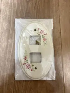 アイボリー　楕円大バラ陶器製スイッチプレート　2穴タイプ