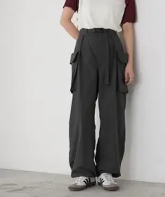 タグ付き【フォルクシー】ナイロンワイドミリタリーパンツ　チャコール　モノマート