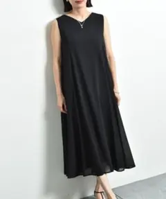 麻調シアー2wayパネルフレアワンピース