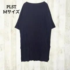プラステ 七分袖 ニットワンピース チュニック M ネイビー 紺 リブ スリット