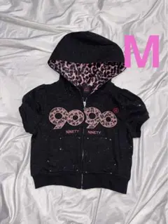 9090 girl Logo Glitter Zip Hoodie M