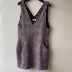 ジャンパースカート チェック柄ノースリーブドレス 秋冬用