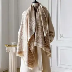 大判ストール カシミヤ調 バタフライ柄 ベージュ エレガント ショール 膝掛け