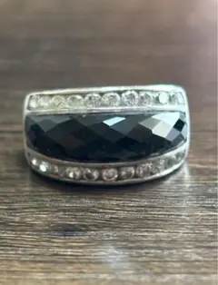 シルバーリング 925 ロジウムメッキ 天然オニキス・ジルコニア 7号