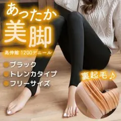 トレンカ 黒色 ブラック 裏起毛 温かい 着圧 極暖 フェイクタイツ 極厚のサムネイル