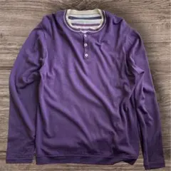 リバーシブル ニット ボーダー ヘンリーネック 貝ボタン 紫 y2k グランジ