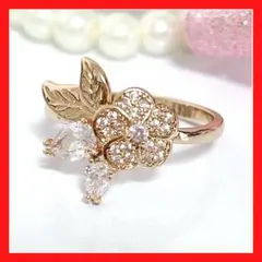 リング 指輪 16号 花と葉モチーフ フラワーリング 花 豪華 高見え 上品 花