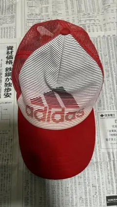 adidas アディダス　赤　帽子　メッシュ　フリーサイズ