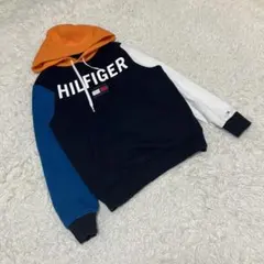 TOMMY HILFIGER ロゴ入りパーカー　スウェット　 紺色　オレンジ　S