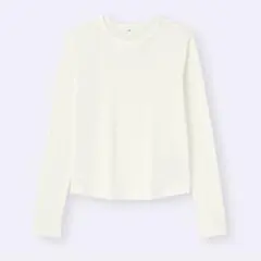 GU ソフトリブクルーネックT オフホワイト 長袖Tシャツ Mサイズ