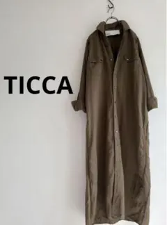 TICCA ロングシャツワンピース 麻入り フリーサイズ カーキのサムネイル