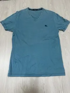 BURBERRY 青 Vネック Tシャツ ロゴ刺繍のサムネイル